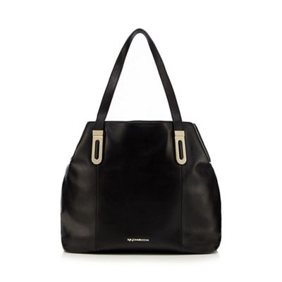 Black slouchy leather tote bag